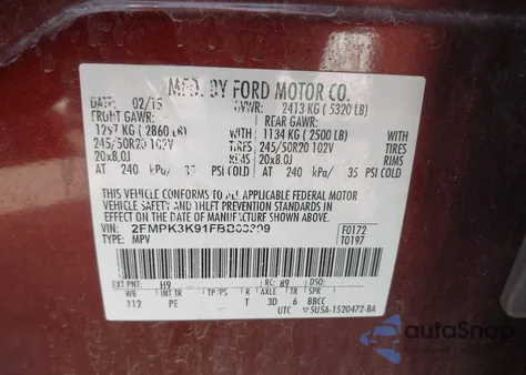 2015 Ford Edge Titanium from USA, damaged, VIN 2FMPK3K91FBB00309